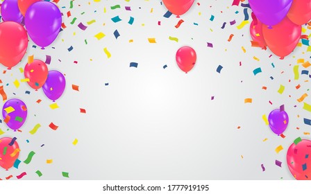purple balloons sale vector illustration Confetti and ribbons, Celebration background template with.
