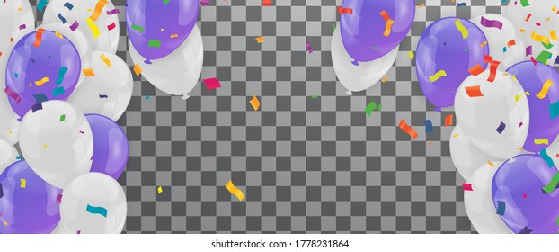 purple balloons sale vector illustration Confetti and ribbons, Celebration background template with.
