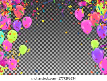 purple balloons sale vector illustration Confetti and ribbons, Celebration background template with.
