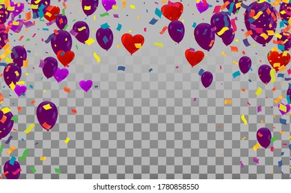 purple balloons sale vector illustration Confetti and ribbons, Celebration background template with.
