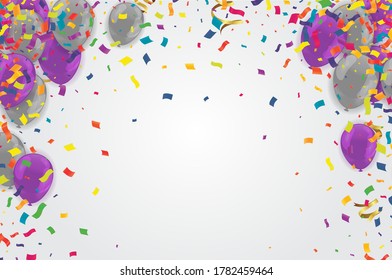 purple balloons sale vector illustration Confetti and ribbons, Celebration background template with.
