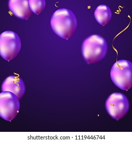 purple balloons, vector illustration Confetti and ribbons, Celebration background template with.