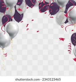 purple balloons and white balloons fame concept design template holiday Happy Day, background Celebration Vector illustration.