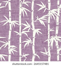 Purple bamboo pattern, white ink on a purple on linen fabric print pattern, cotton, silk, vector illustration, doodle summer, kids and baby designs for print fabric.