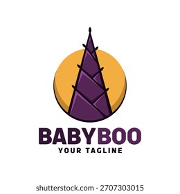Logotipo púrpura del Vector del tiro de bambú con el sol detrás