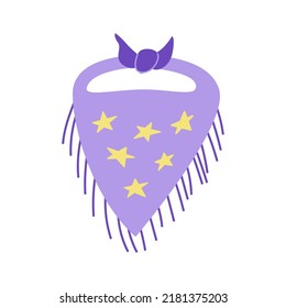 Purple bandana with stars and fringe. Vector illustration on isolated background