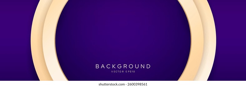 Purple banner background with empty golden round frame vector design 
