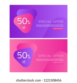 Purple banner design. Abstract poster. Gift card, Sale voucher, Header, vector design. Facebook Banner