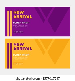 Purple banner design. Yellow poster, Gift card, Sale voucher, Header, Facebook banner. Social media post template. Vector, Illustration