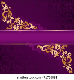 purple banner with a gold ornate ornaments