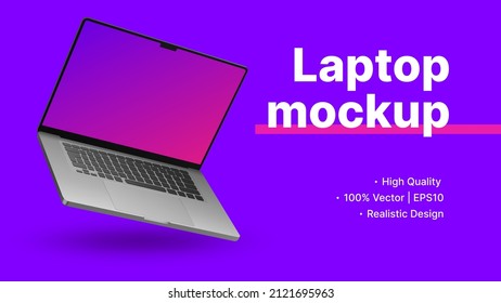 Purple Banner Template with Realistic Laptop Mockup. Vector illustration