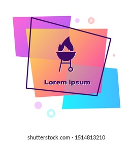 Purple Barbecue grill icon isolated on white background. BBQ grill party. Color rectangle button. Vector Illustration
