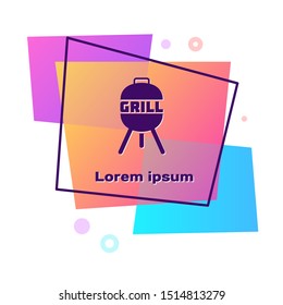 Purple Barbecue grill icon isolated on white background. BBQ grill party. Color rectangle button. Vector Illustration