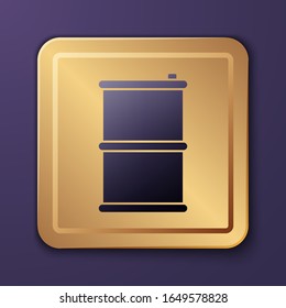 Purple Barrel oil icon isolated on purple background. Gold square button. Vector Illustration