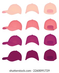 Purple baseball cap set.  vector illustration