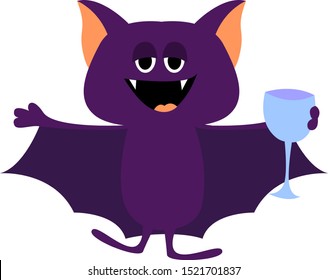 Purple bat, illustration, vector on white background.