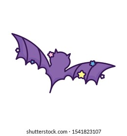 purple bat open wings stars on white background vector illustration