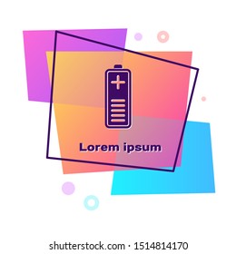 Purple Battery charge level indicator icon isolated on white background. Color rectangle button. Vector Illustration