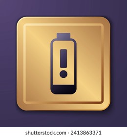 Purple Battery charge level indicator icon isolated on purple background. Gold square button. Vector Illustration