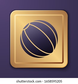 Purple Beach ball icon isolated on purple background. Gold square button. Vector Illustration