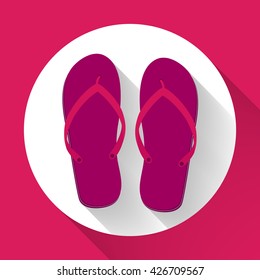 Purple beach sandals or slippers icon with long shadow. Flat design style. Vector illustration. EPS10.