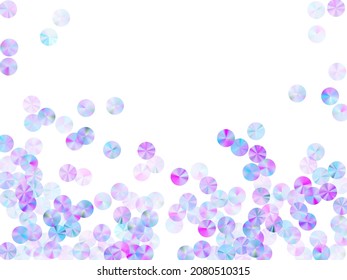 Purple beads confetti placer vector background. Bright flickering tinsel particles party glitter top view. Holiday confetti scatter sparkling background.