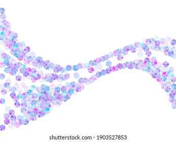 Purple beads confetti scatter vector composition. Round shimmering spangle particles holiday glitter top view. New Year confetti placer glossy background.