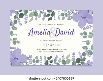 Purple Beautiful Lavender Flower Wedding Invitation Template