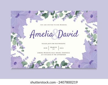 Purple Beautiful Lavender Flower Wedding Invitation Template