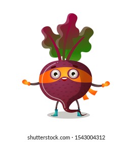 Purple beetroot in traditional mask of superhero vector illustration