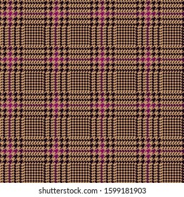 Purple and beige glen check pattern. Stylish hounds tooth checkered design.