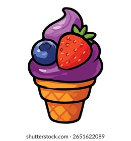 Purple Berry Ice Cream Cone - Sweet Fruit Dessert Illustration For All Time Satisfaction