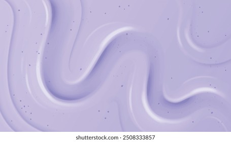 Purple berry yogurt or soft liquid ice cream surface texture with curve swirl. Realistic 3d vector background of sweet milky dessert or cosmetic gel. Smooth pudding, dairy mousse or creme lotion.