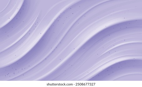 Purple berry yogurt or soft liquid ice cream surface texture with curve waves. Realistic 3d vector background of sweet milky dessert or cosmetic gel. Smooth pudding, dairy mousse or creme lotion.