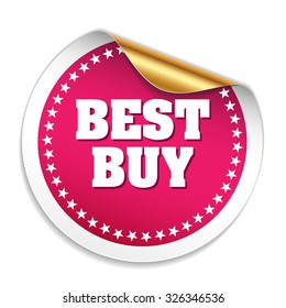 Purple best buy sticker with gold peal