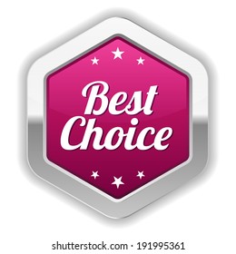 Purple best choice badge with steel border on white background