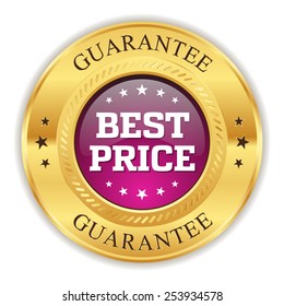 Purple best price badge with gold border on white background