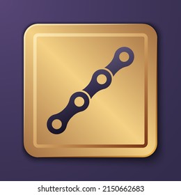 Purple Bicycle chain icon isolated on purple background. Bike chain sprocket transmission. Gold square button. Vector