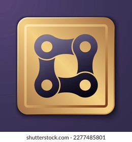 Purple Bicycle chain icon isolated on purple background. Bike chain sprocket transmission. Gold square button. Vector