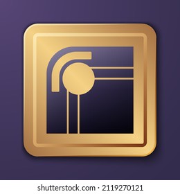 Purple Billiard table icon isolated on purple background. Pool table. Gold square button. Vector