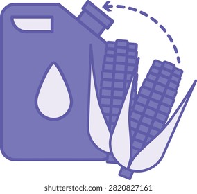 Purple Biofuel Production Icon. Vector Illustration. The Process of Creating Eco-Fuel from Corn. Agrotechnology and Smart Farming Concept