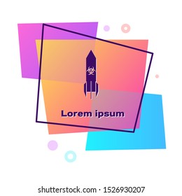 Purple Biohazard rocket icon isolated on white background. Rocket bomb flies down. Color rectangle button. Vector Illustration