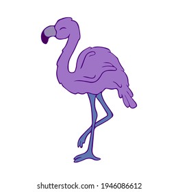 Purple bird. A flamingo on one leg. Stock illustration
