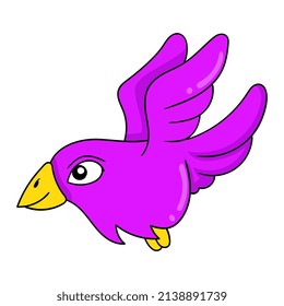 purple bird is flying in the sky, vector illustration art. doodle icon image kawaii.
