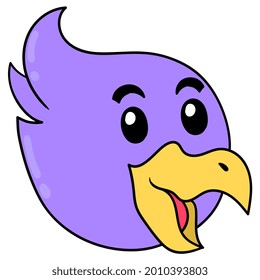 purple bird head happy face, vector illustration carton emoticon. doodle icon drawing