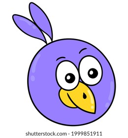 the purple bird head is smiling happily, vector illustration carton emoticon. doodle icon drawing