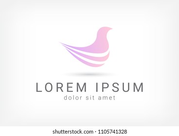 purple bird minimal vector logo design template, dove icon, freedom sign, curve symbol, vector illustration