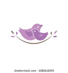 Purple birds in nest vector illustration. Can be used for logo design.