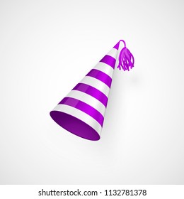 Purple Birthday hat with stripes texture. Vector illustration isolated on white
