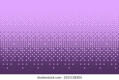 Textura de bitmap roxo. Plano de fundo de vetor de meio-tom com padrão de pontilhamento abstrato. Tela de falhas com efeito de pontos de pixels cintilantes. 8 bits pixel art retro design. Fundo de mosaico horizontal pontilhado quadrado